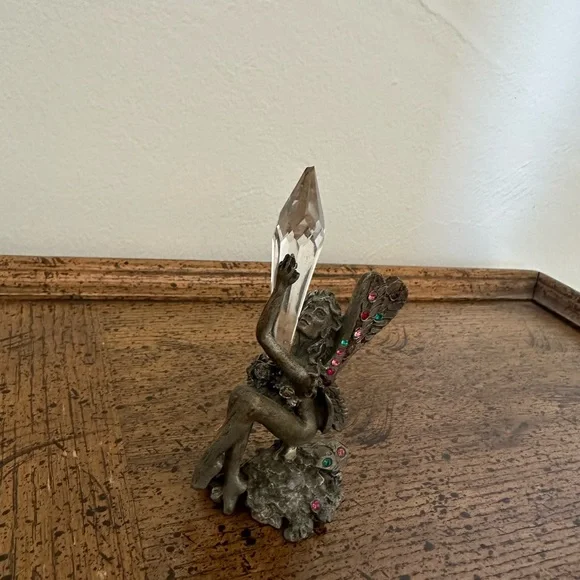 Rare Comstock CCI Pewter Fairy Fae Nymph Pixie Crystal Rhinestones Figurine - Picture 3 of 11